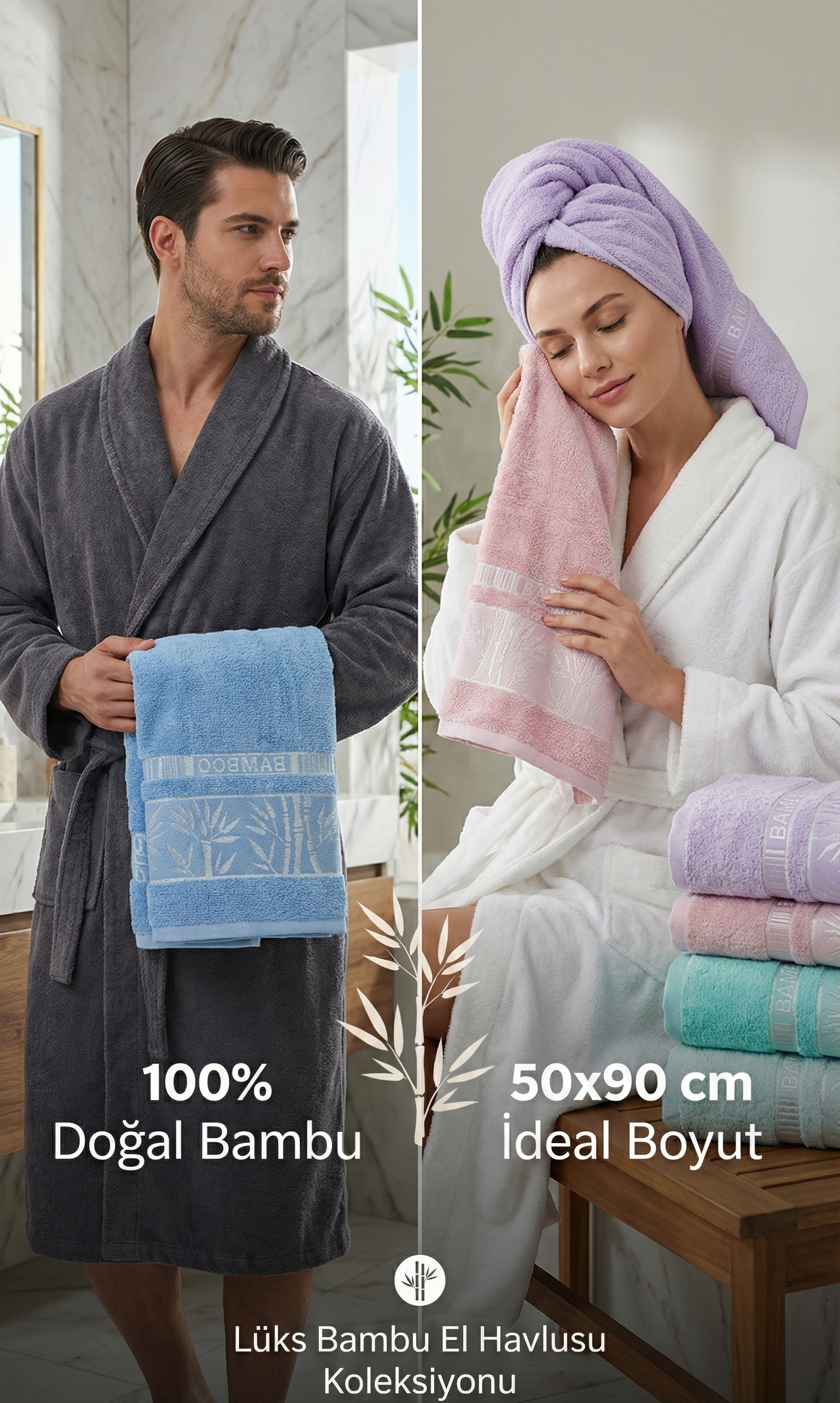 Lüks Bambu El Havlusu Seti – 6’lı | Ultra Yumuşak & Yüksek Emici